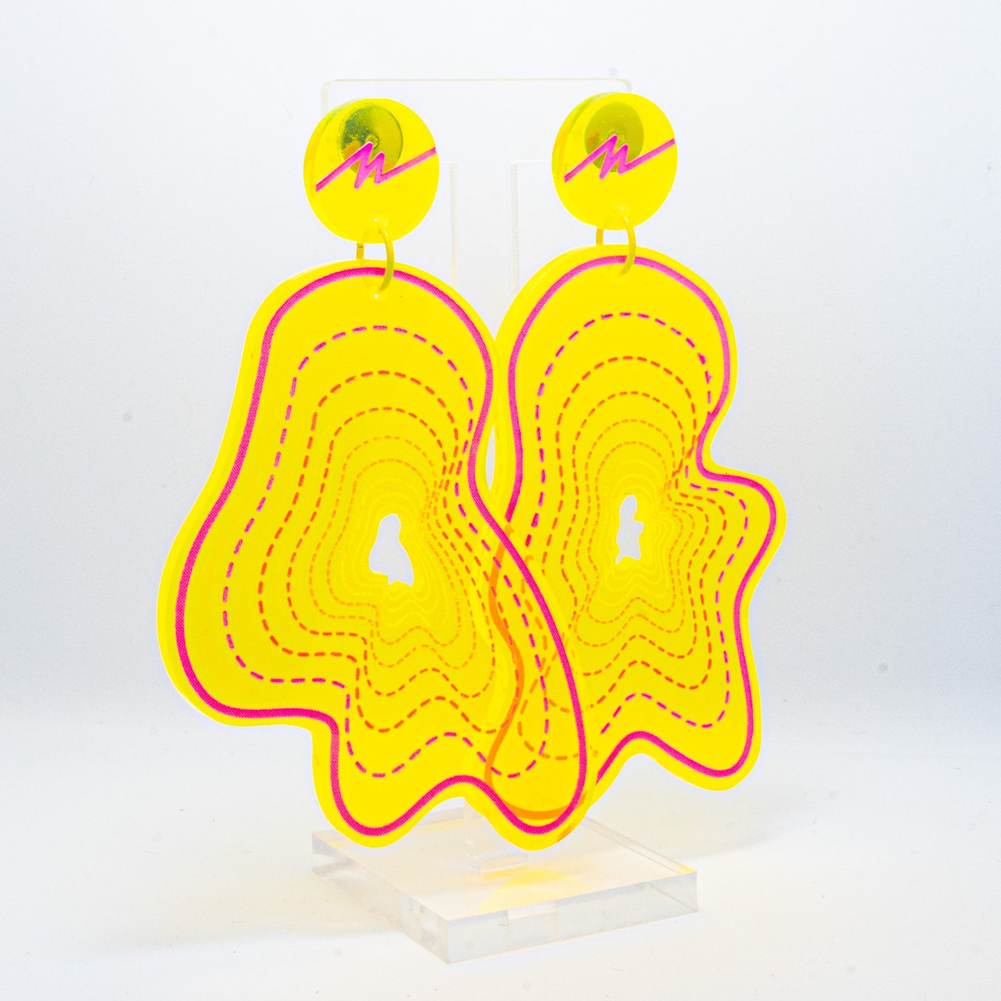 Vaporwave large yellow blob dangles (pink outline)