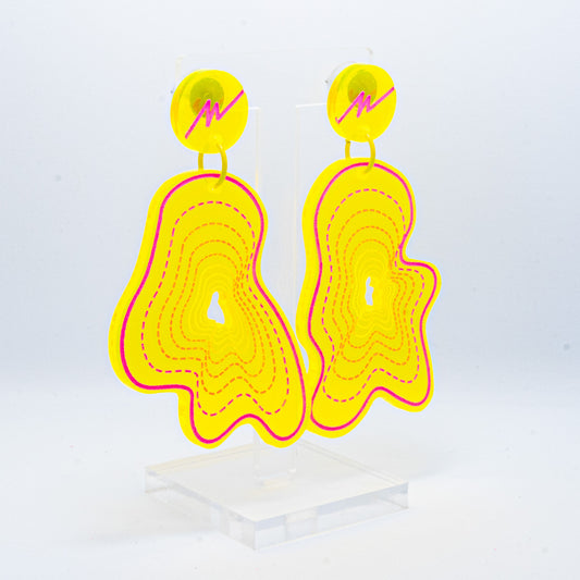 Vaporwave medium yellow blob dangles (pink outline)