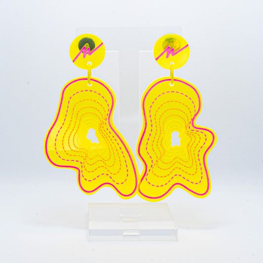 Vaporwave medium yellow blob dangles (pink outline)
