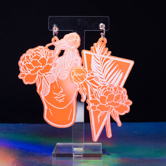 Large neon orange tropical flower boi hoops