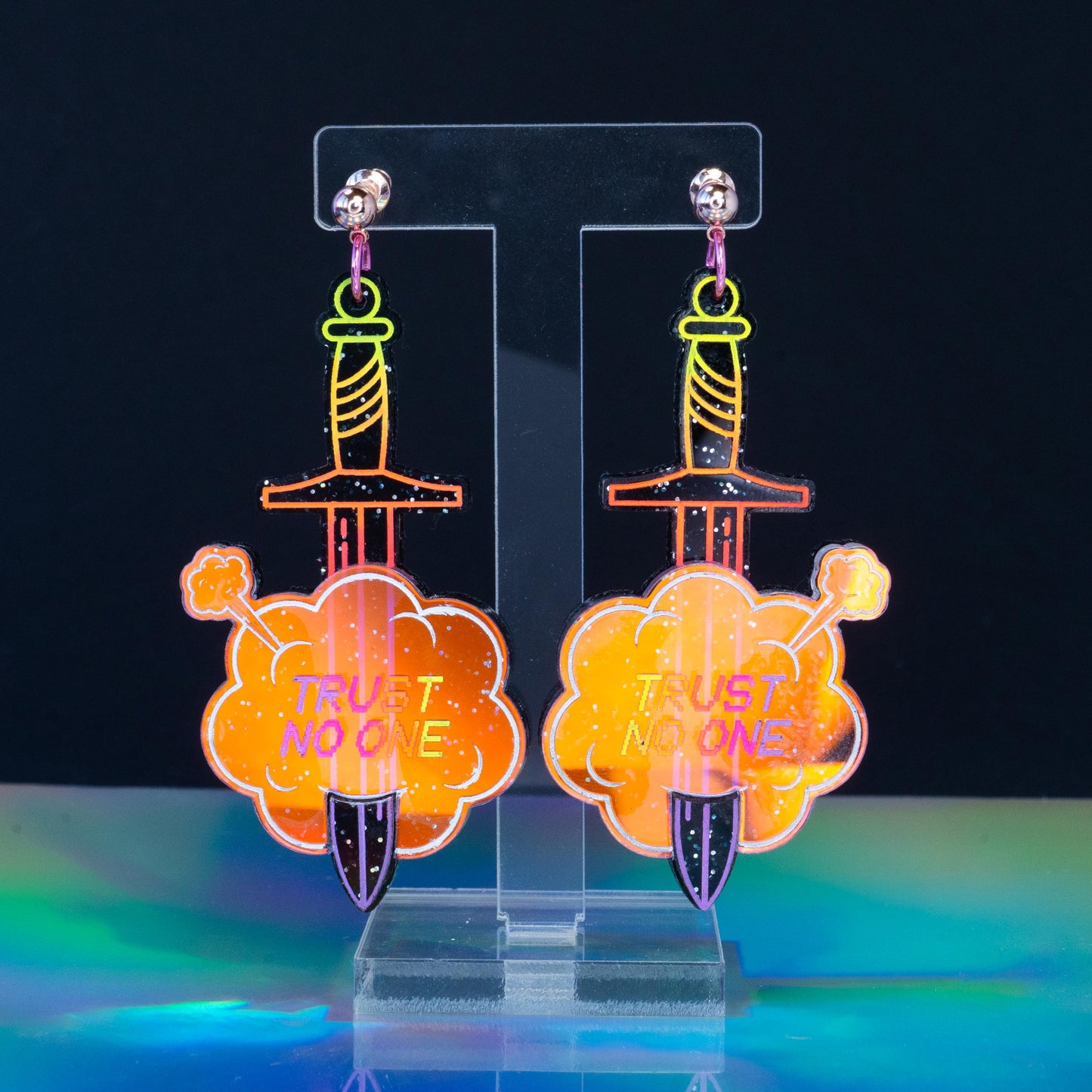 Behind your back black and iridescent dangles