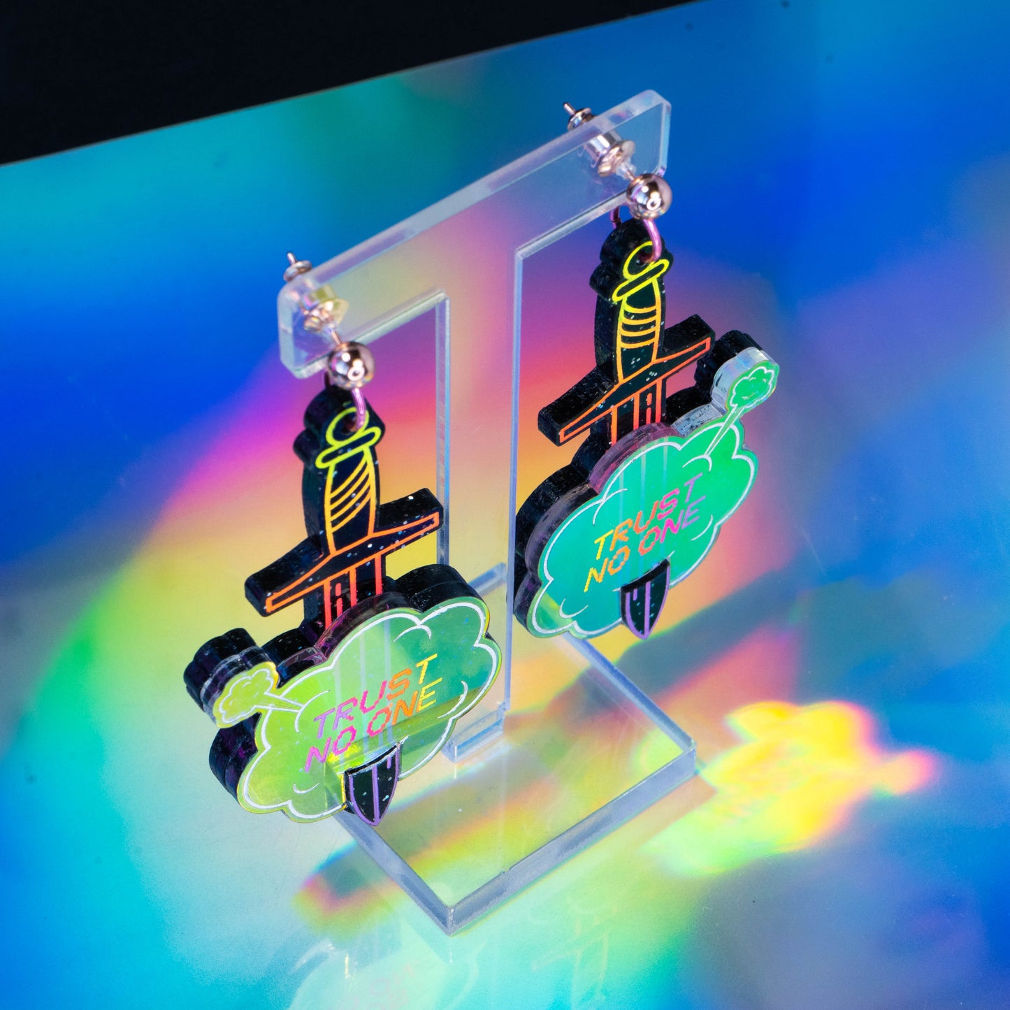 Behind your back black and iridescent dangles