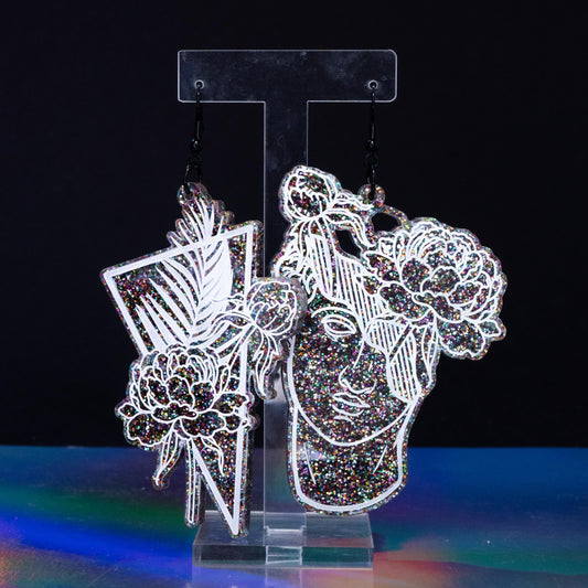 Large black colorful glitter tropical flower boi hooks