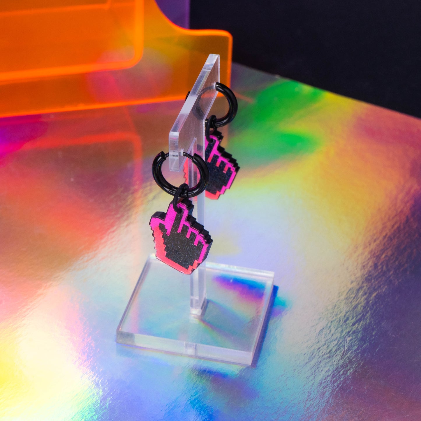 Black glitter cursor huggie hoops
