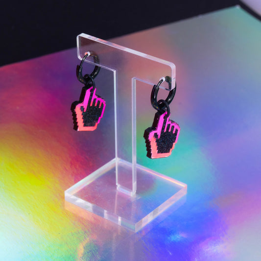 Black glitter cursor huggie hoops