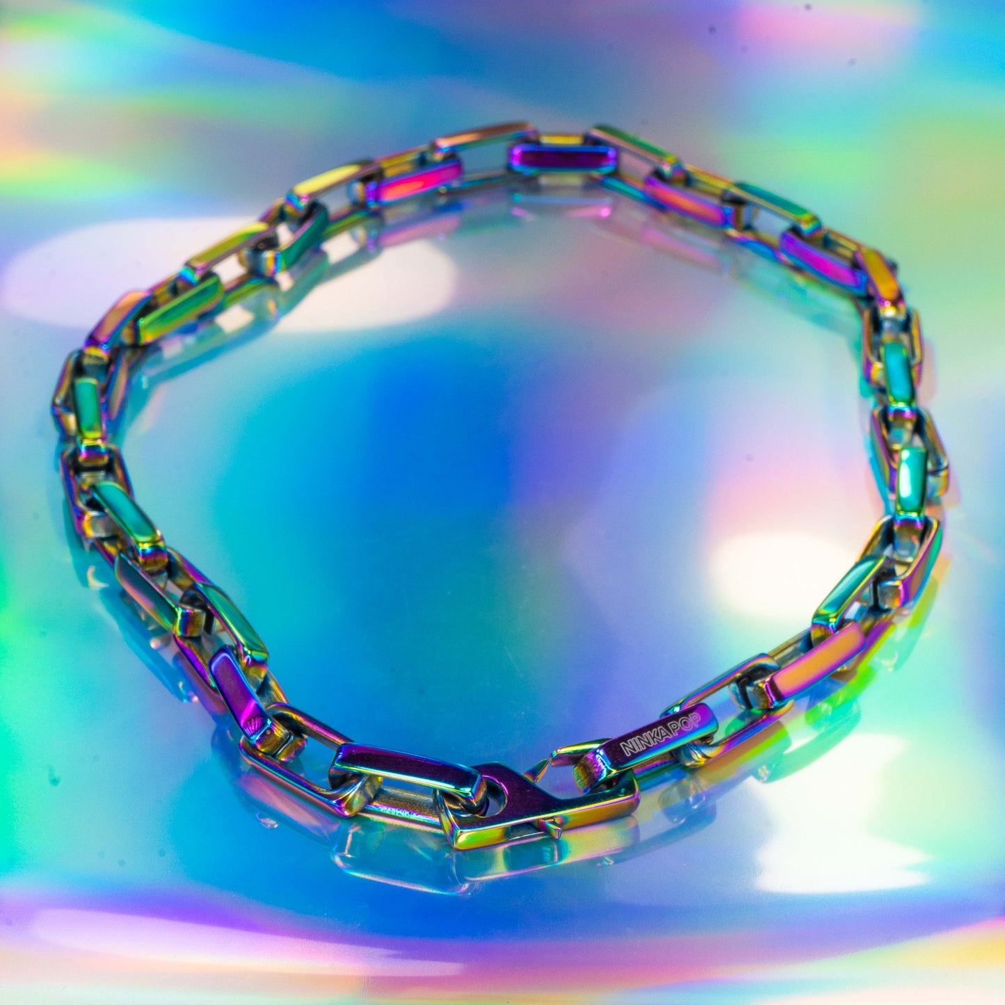 Chunky rainbow stainless steel chain necklace