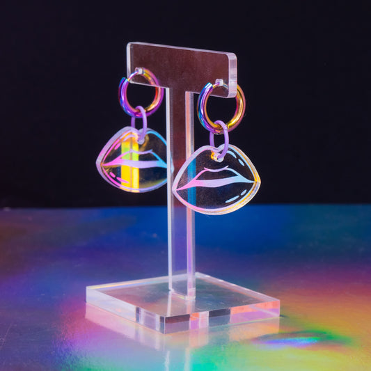 Iridescent small lip hoops