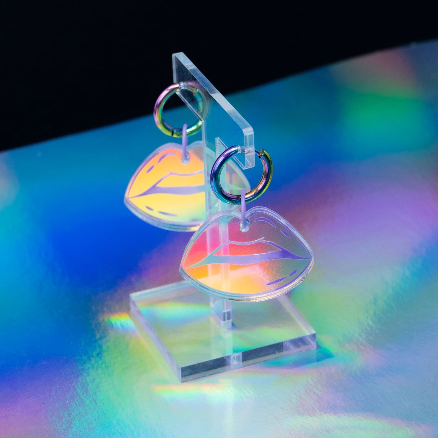 Iridescent lilac lip hoops