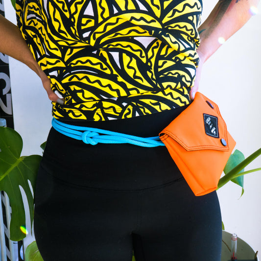 Orange bag (cyan + black/white strap)