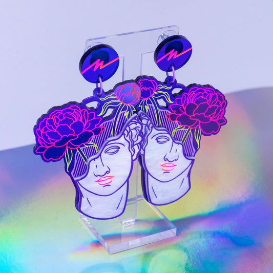 Large 3D purple flower boi dangles