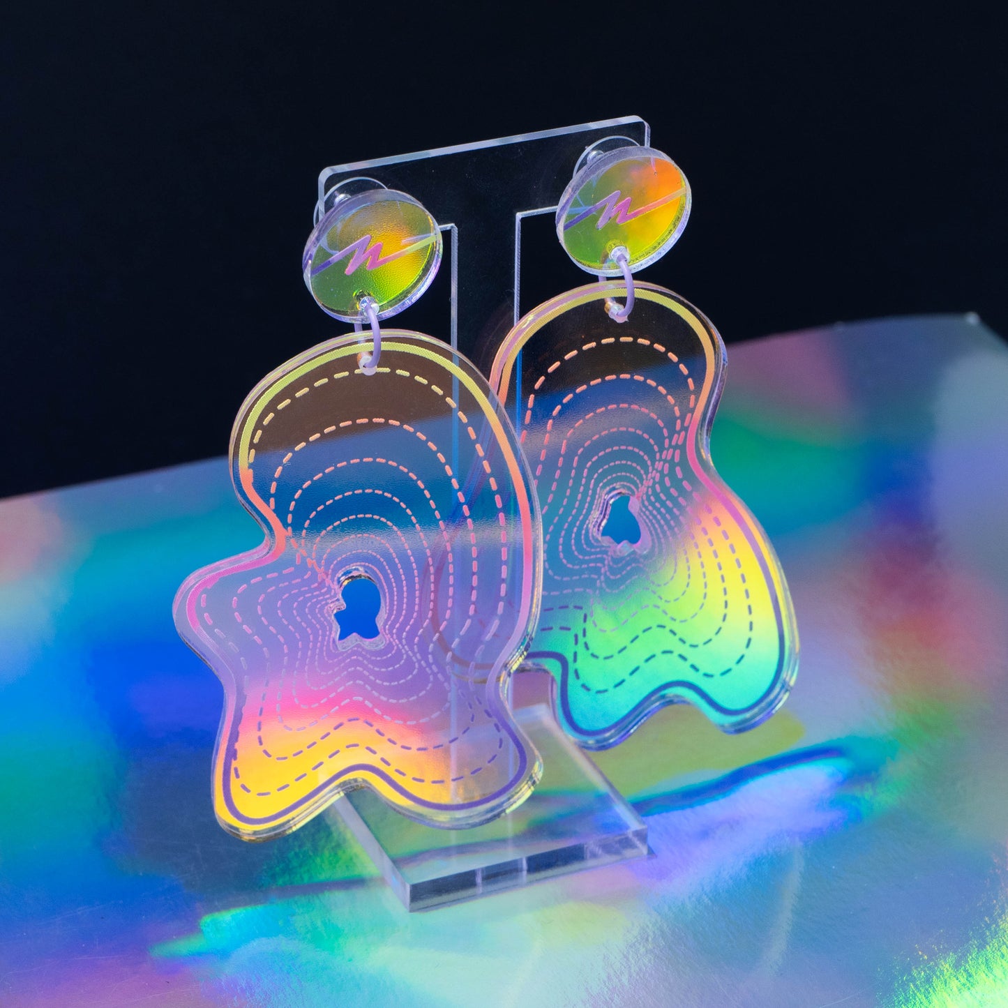 Iridescent large rainbow blob dangles