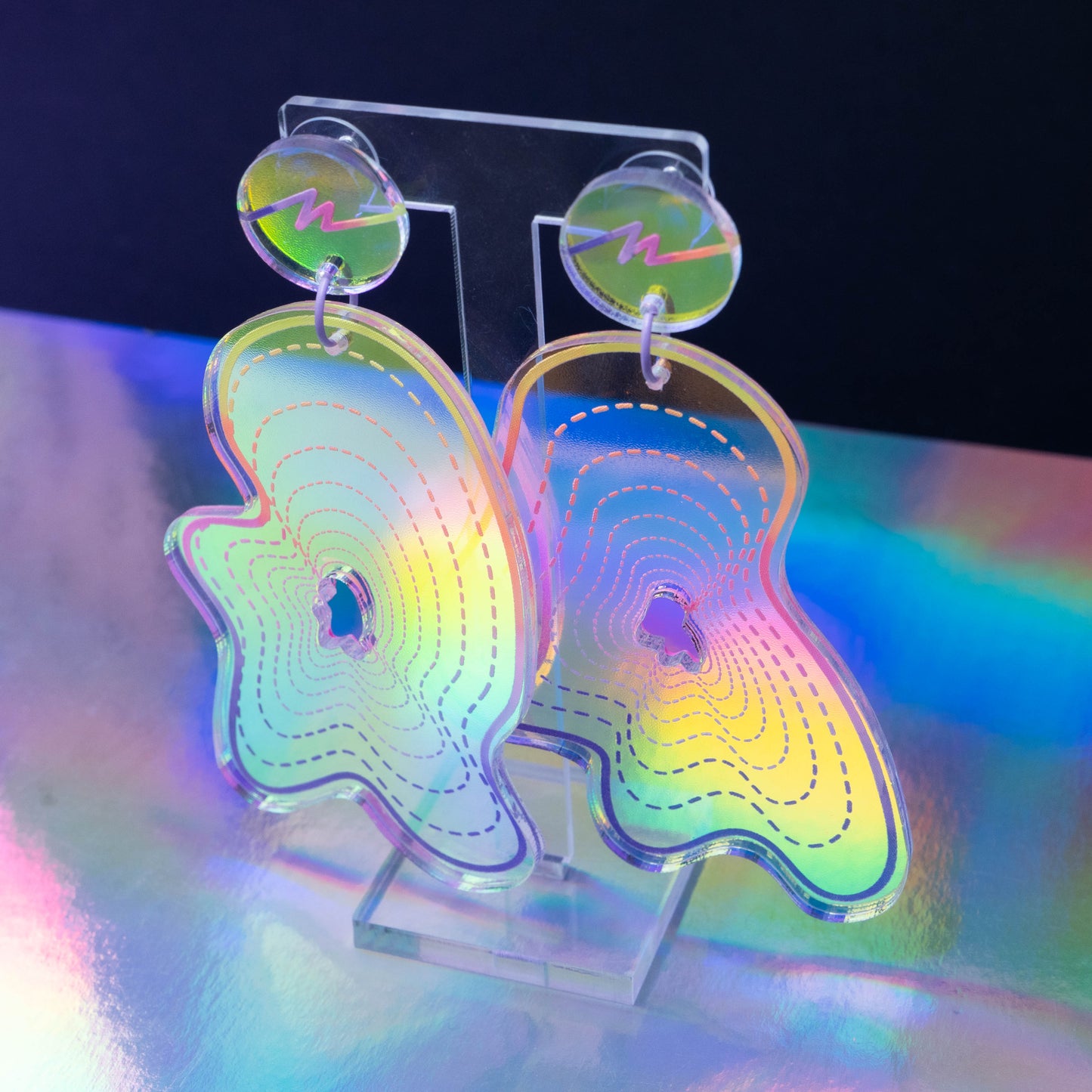 Iridescent large rainbow blob dangles