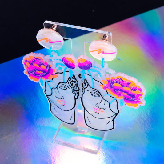 Large marble iridescent neon flower boi dangles