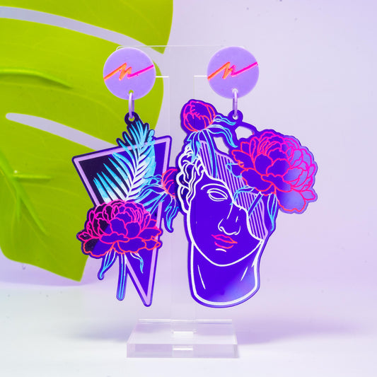 Large purple tropical flower boi dangles