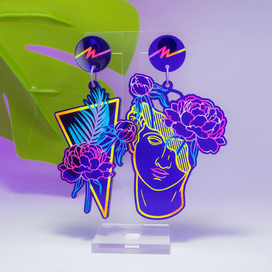 Large purple tropical flower boi dangles