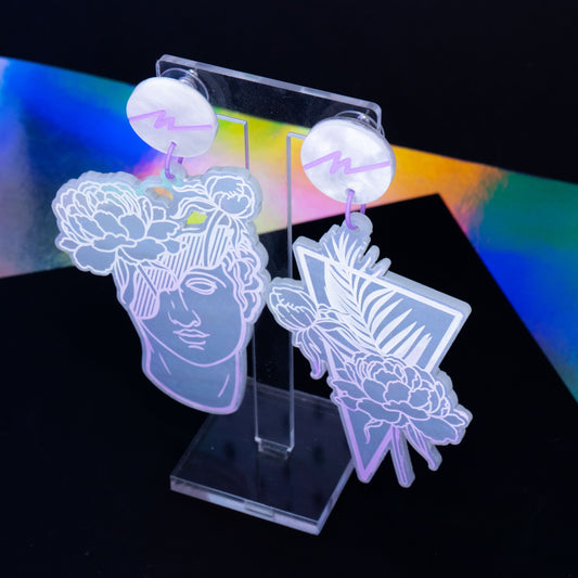 Large lilac iridescent flower boi dangles