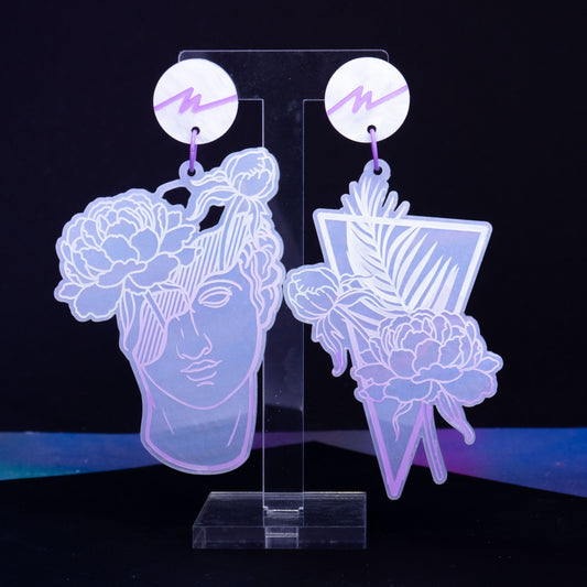 Large lilac iridescent flower boi dangles