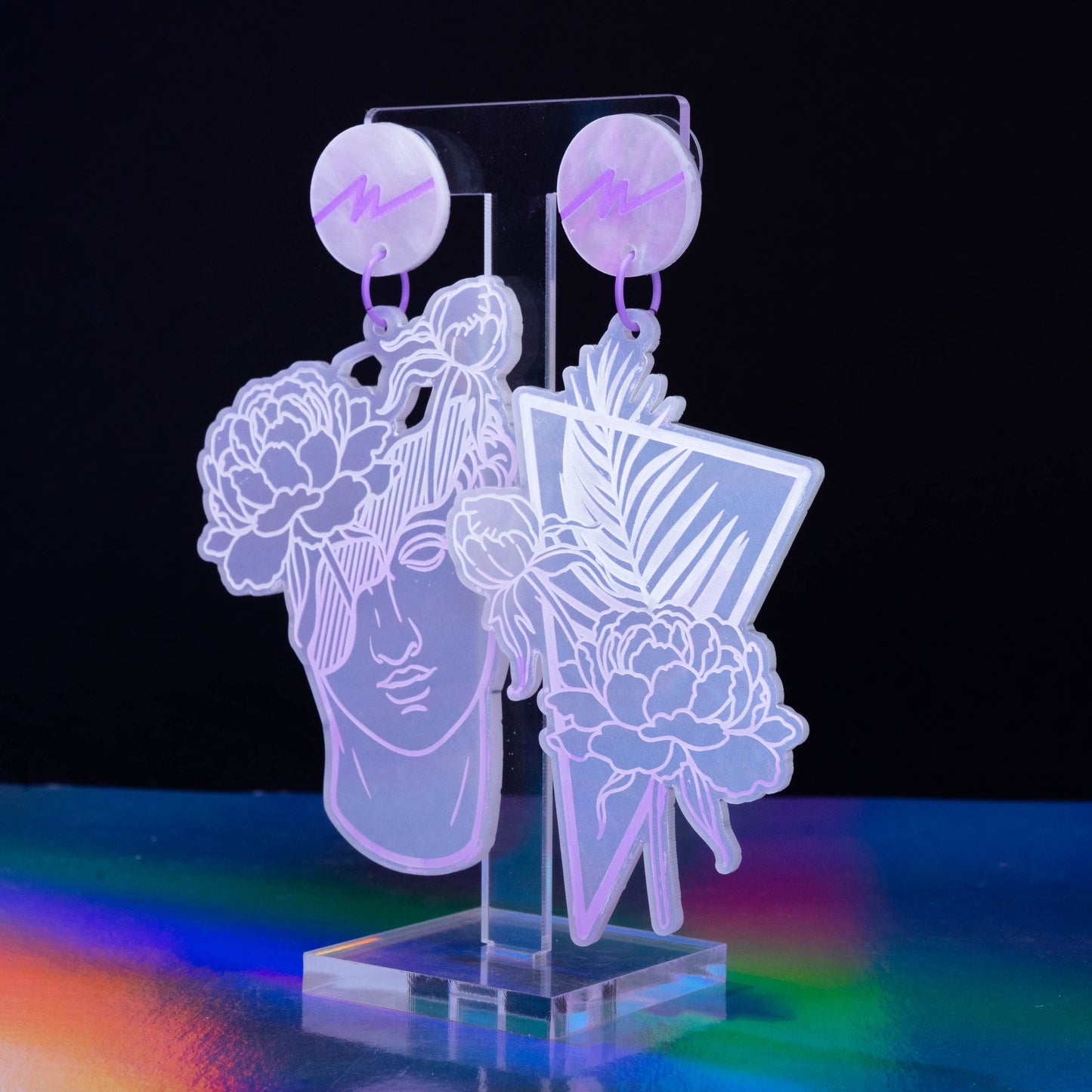 Large lilac iridescent flower boi dangles