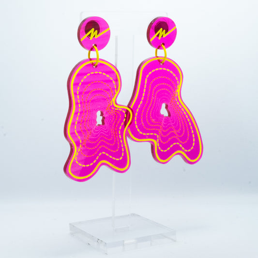 Vaporwave medium pink blob dangles (yellow outline)