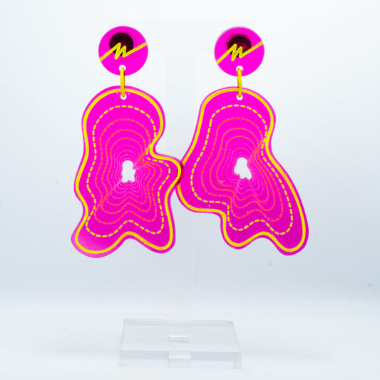 Vaporwave medium pink blob dangles (yellow outline)