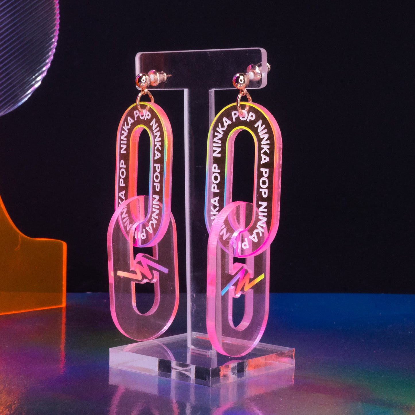 Neon pink large double LINK dangles