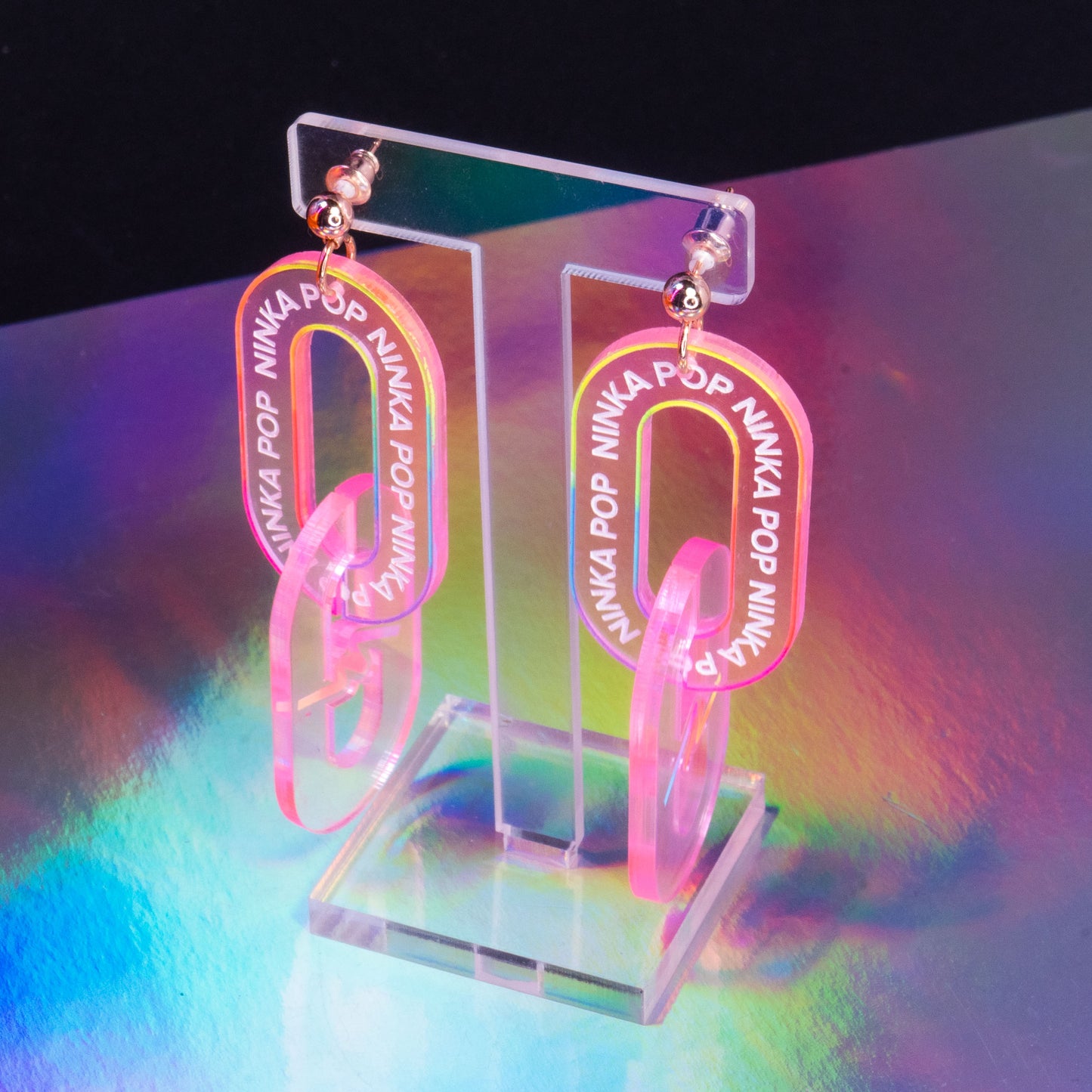 Neon pink large double LINK dangles