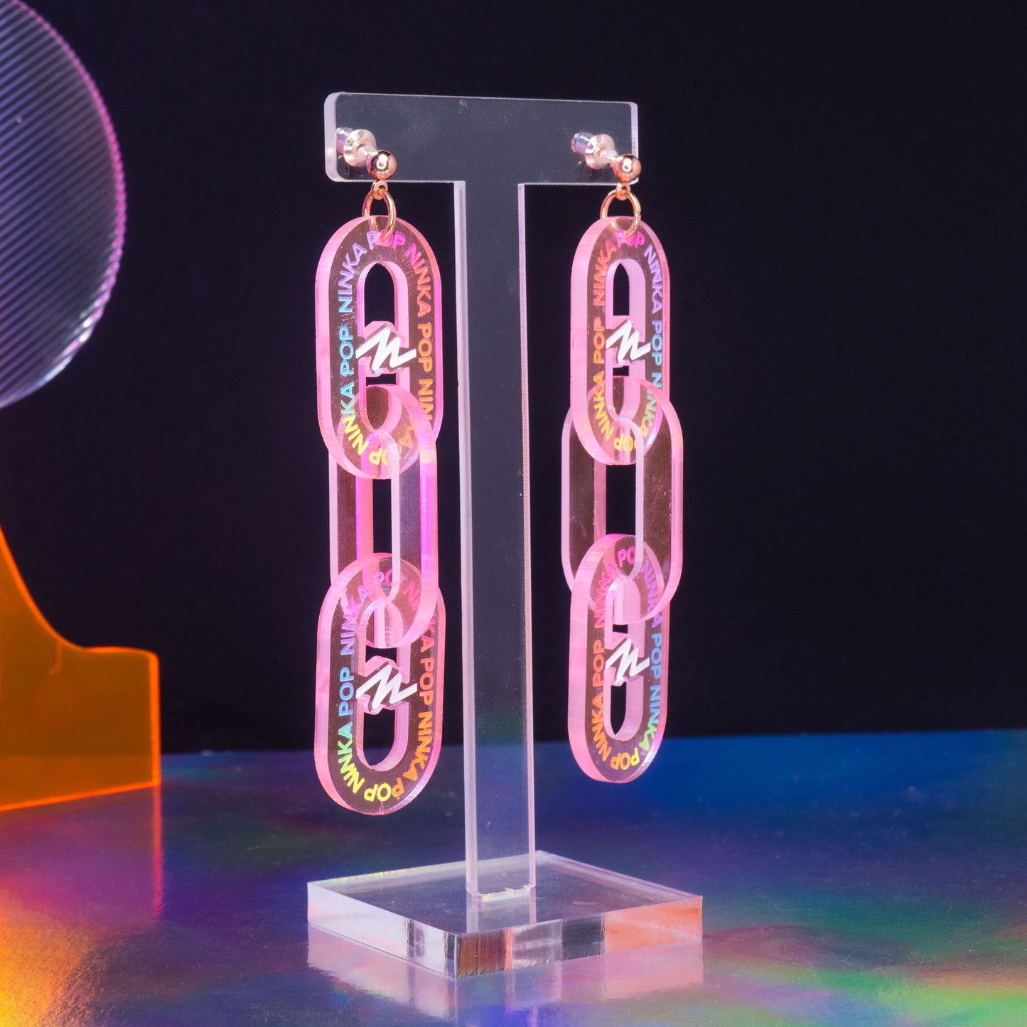 Neon pink small triple LINK dangles