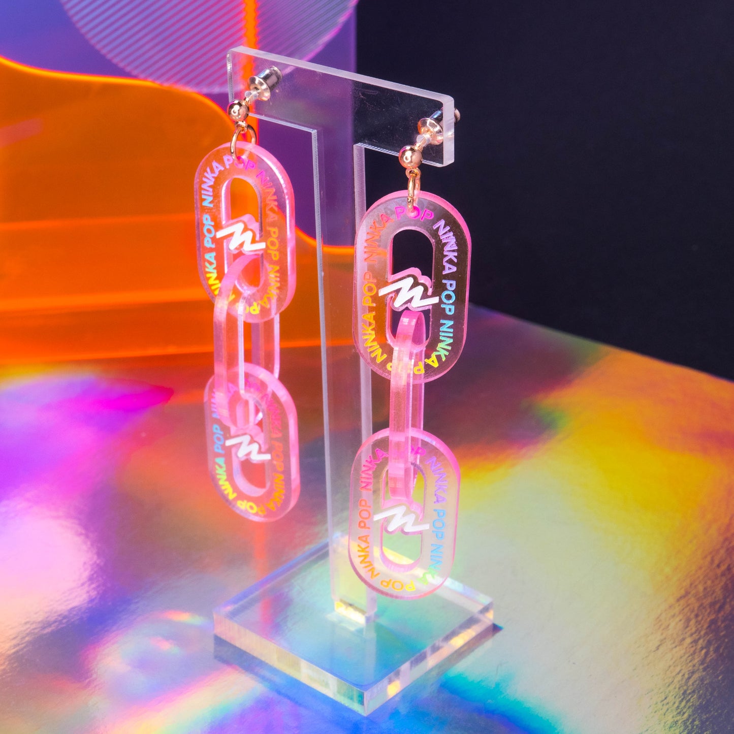 Neon pink small triple LINK dangles