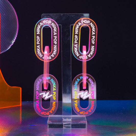 Neon pink large triple LINK dangles