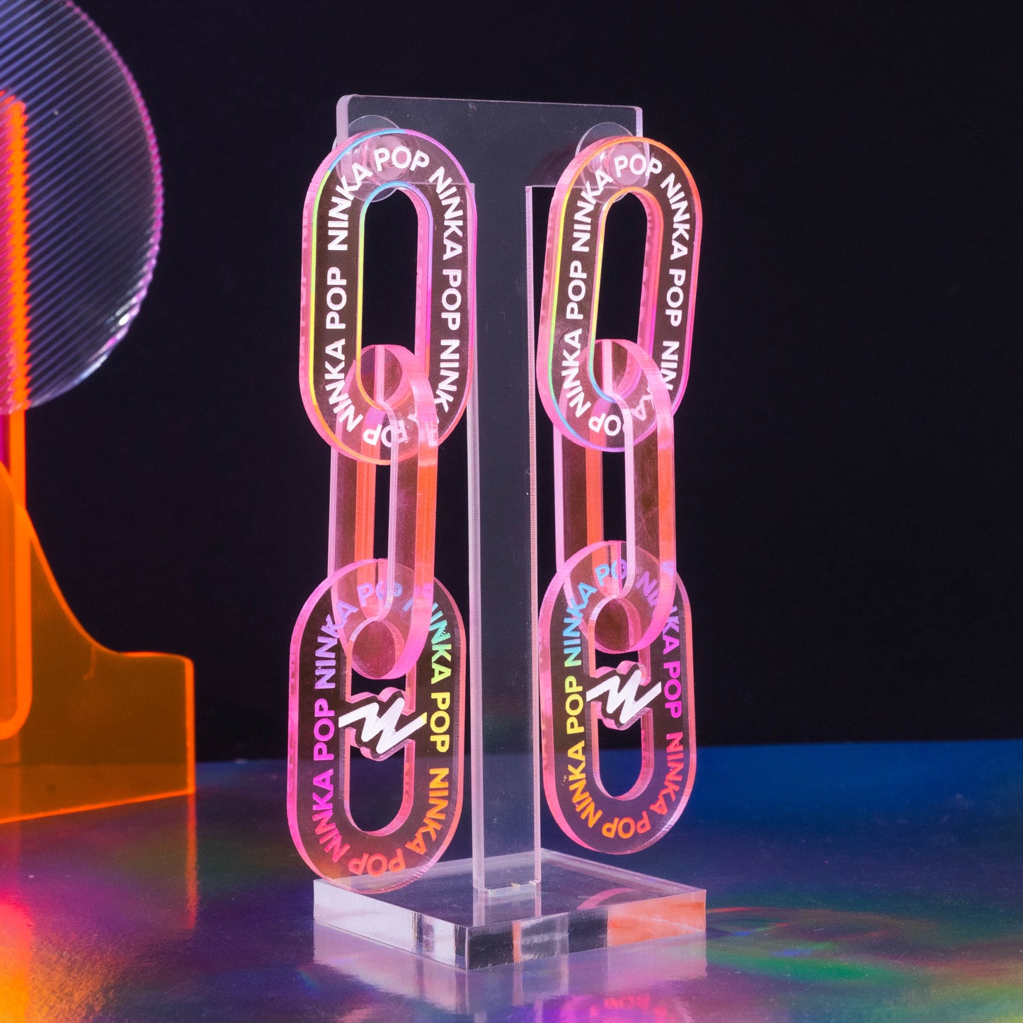 Neon pink large triple LINK dangles