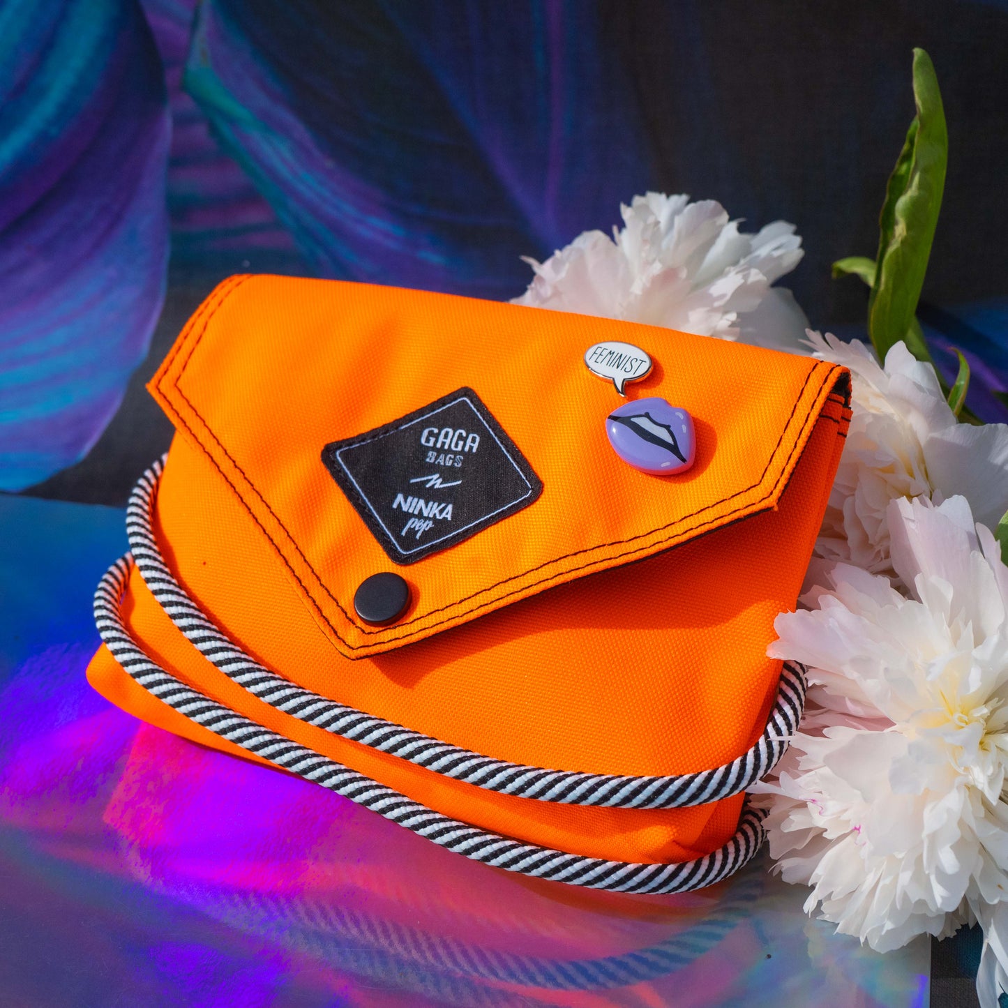 Orange bag (lilac + black/white strap)