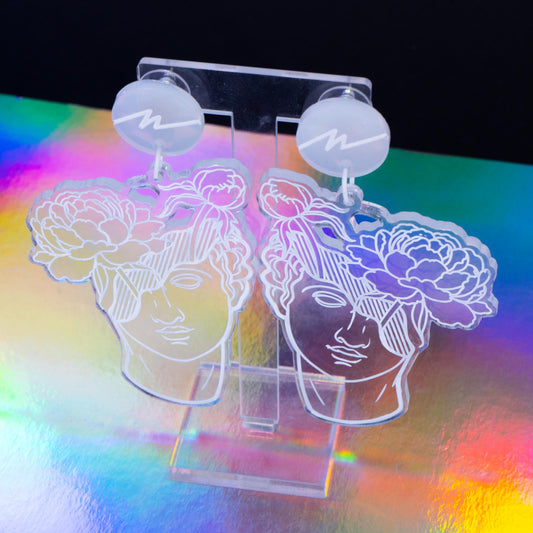 Large transparent & white flower boi dangles