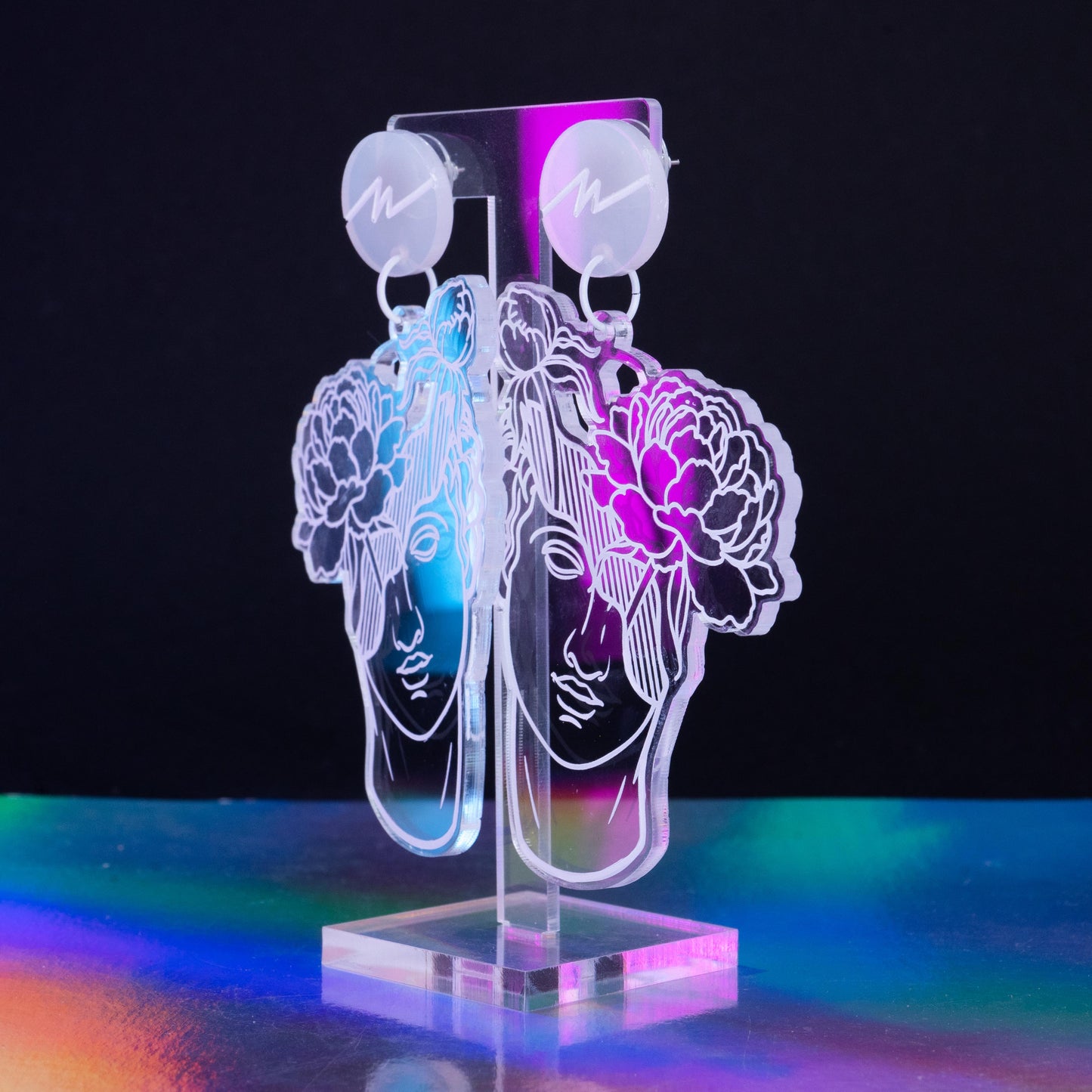 Large transparent & white flower boi dangles