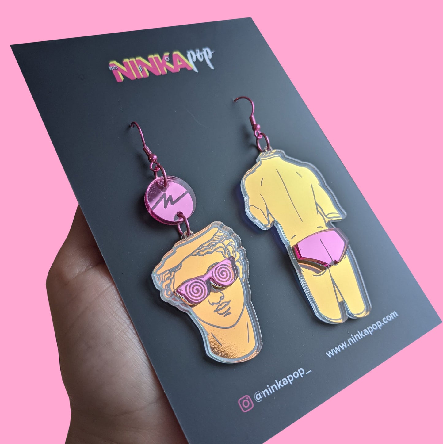 Iridescent & pink mirror boi statue hooks