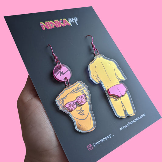 Iridescent & pink mirror boi statue hooks