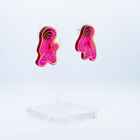Vaporwave small pink blob studs (yellow outline)