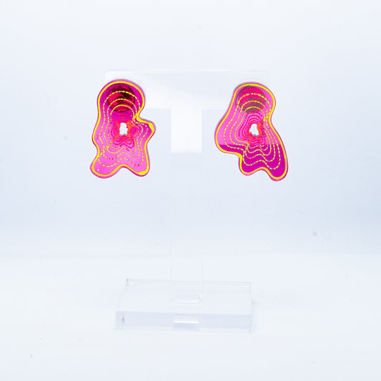 Vaporwave small pink blob studs (yellow outline)