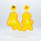 Vaporwave medium yellow blob dangles (pink outline)