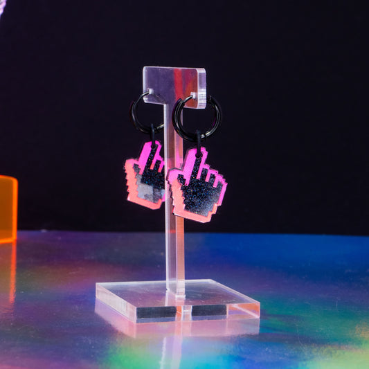 Black glitter cursor huggie hoops