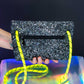 Glitter bag (acid yellow + black/white strap)