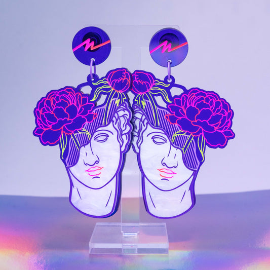 Large 3D purple flower boi dangles