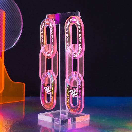 Neon pink large triple LINK dangles