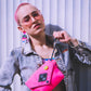 Pink bag (black multi + neon yellow strap)