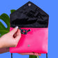 Pink bag (black multi + neon yellow strap)